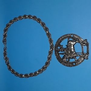 Vintage Rare Heavyweight Silver Toned Handmade Renaissance Medieval Necklace